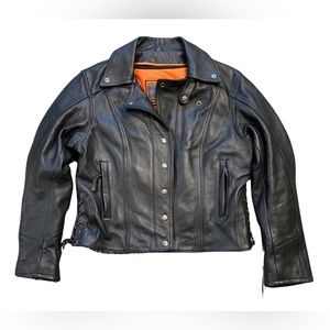 First Classics Leather Biker Jacket Black Fitted Asymmetrical Women’s Large Moto